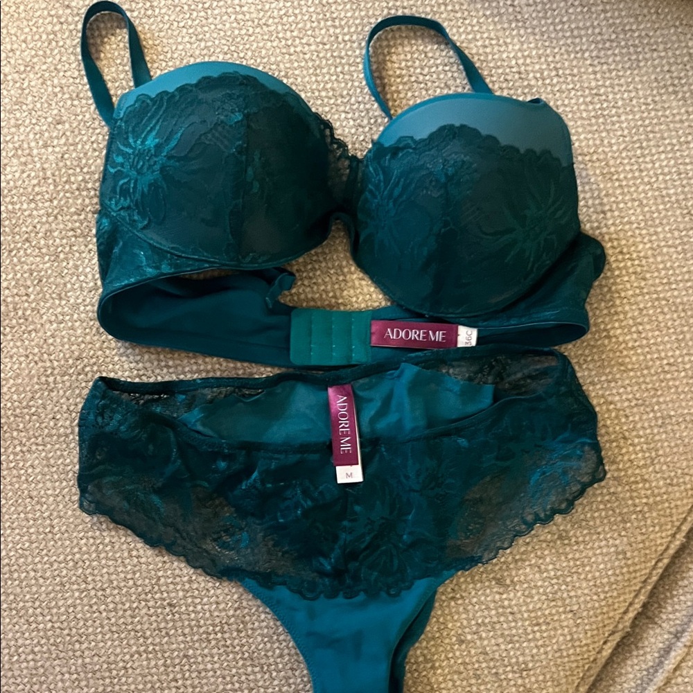 Adore Me Teal Lace Push-Up Bra & Matching Panty Set